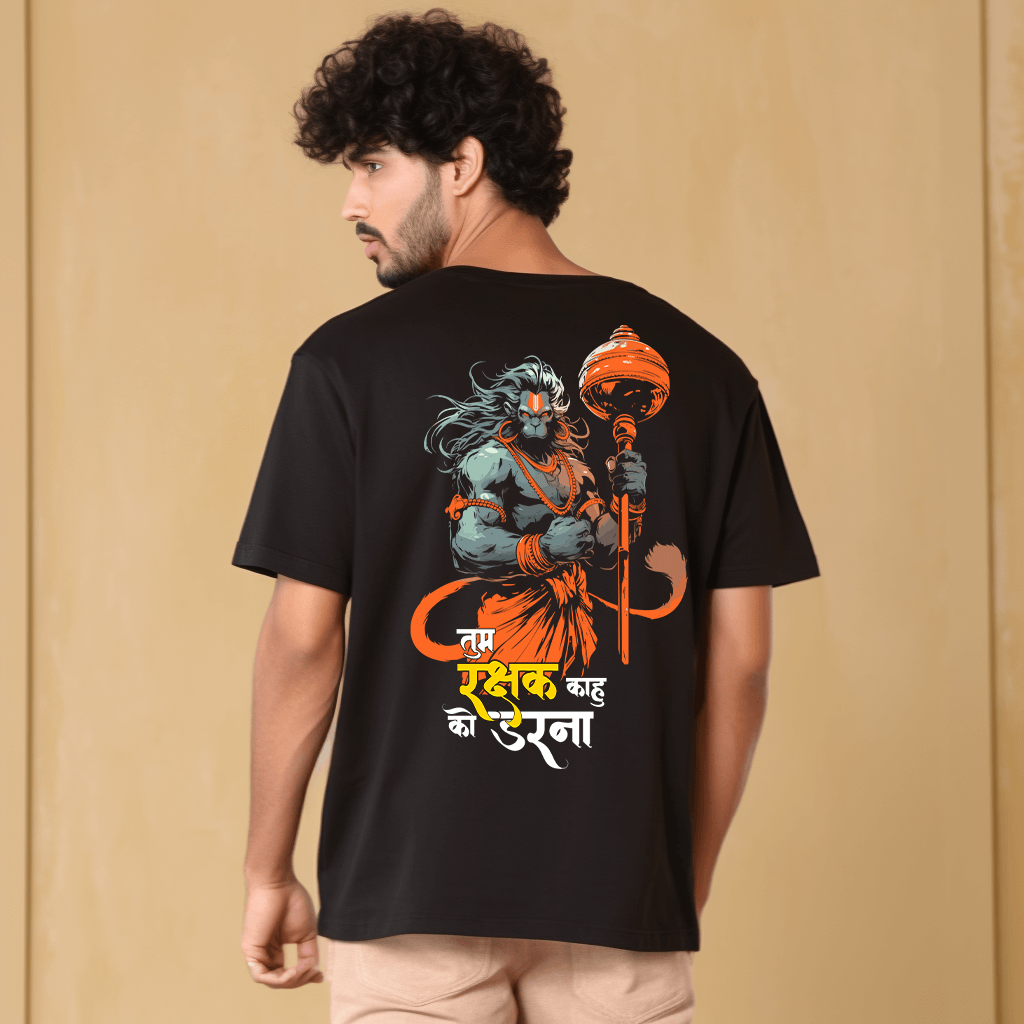 Hanuman Ji Black Oversize Printed Tshirt for Men