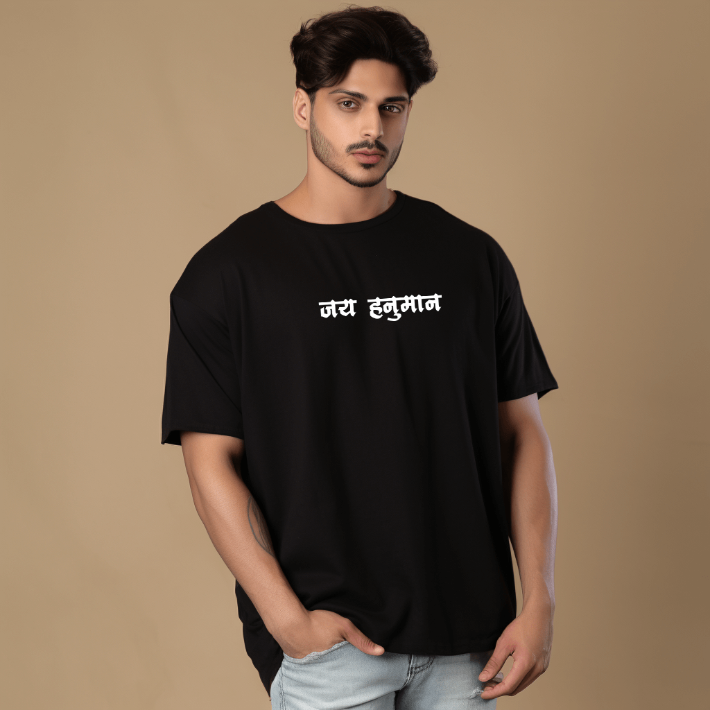 Hanuman Ji Black Oversize Printed Tshirt for Men