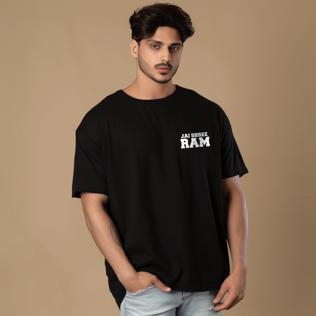 Jai Shree Ram Printed Black Oversized Tshirt for Men
