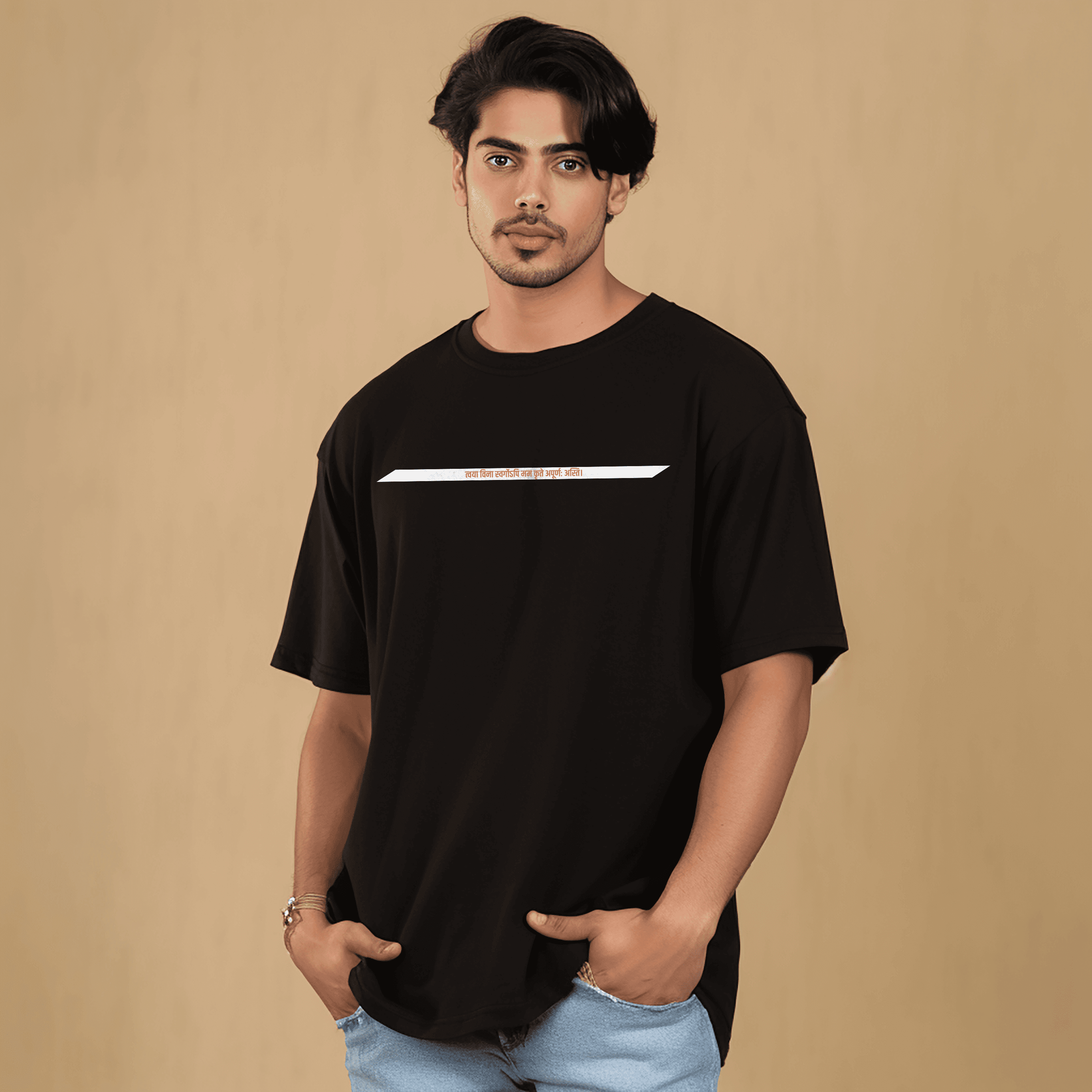 Sita Ram Printed Black Oversized Tshirt for Men