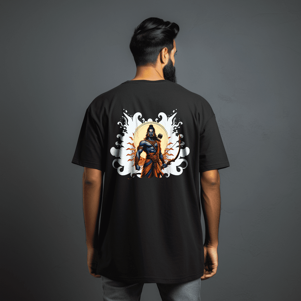 Shree Ram with Dhanush Printed Black Oversized Tshirt for Men