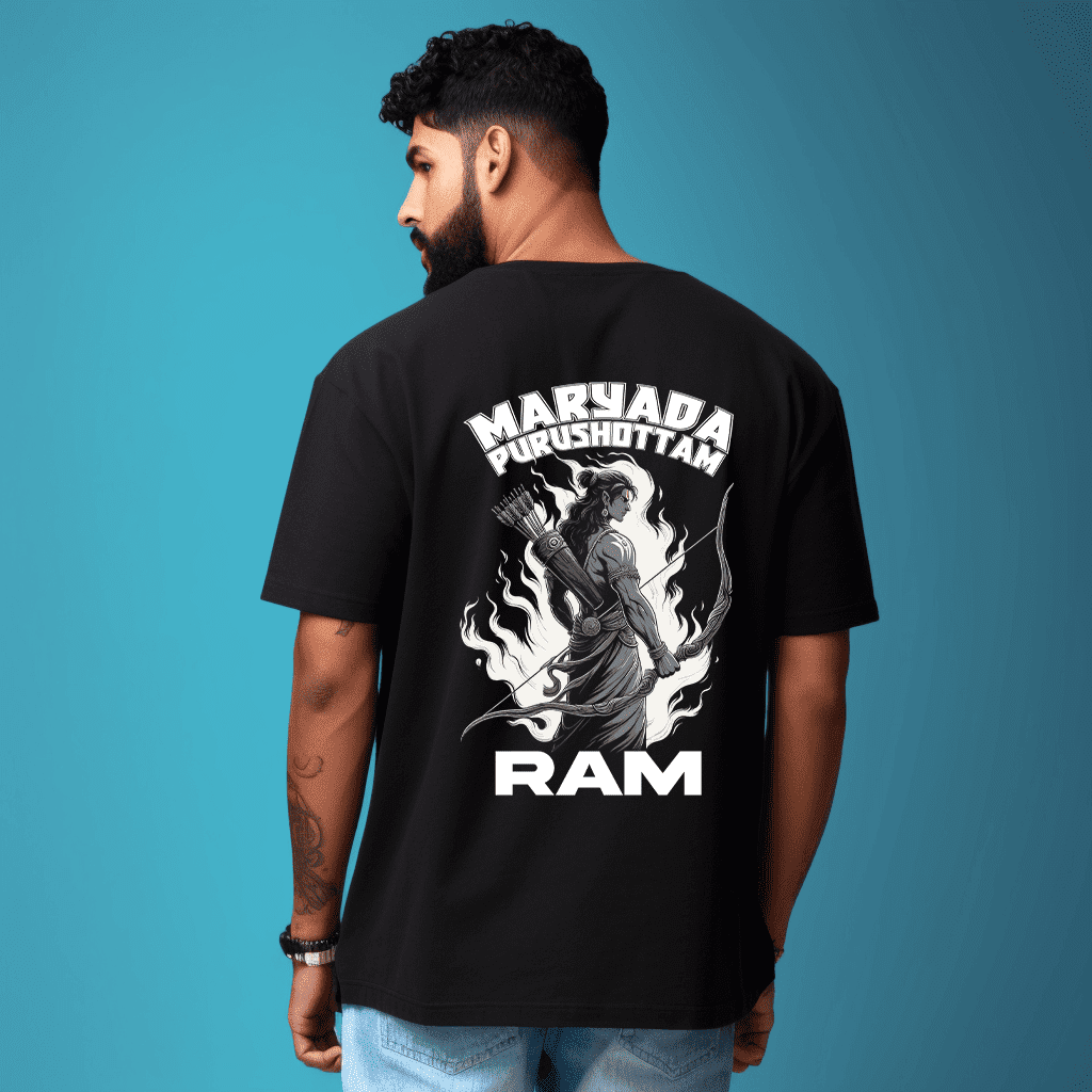 Maryada Purushottam Shree Ram Printed Black Oversized Tshirt for Men