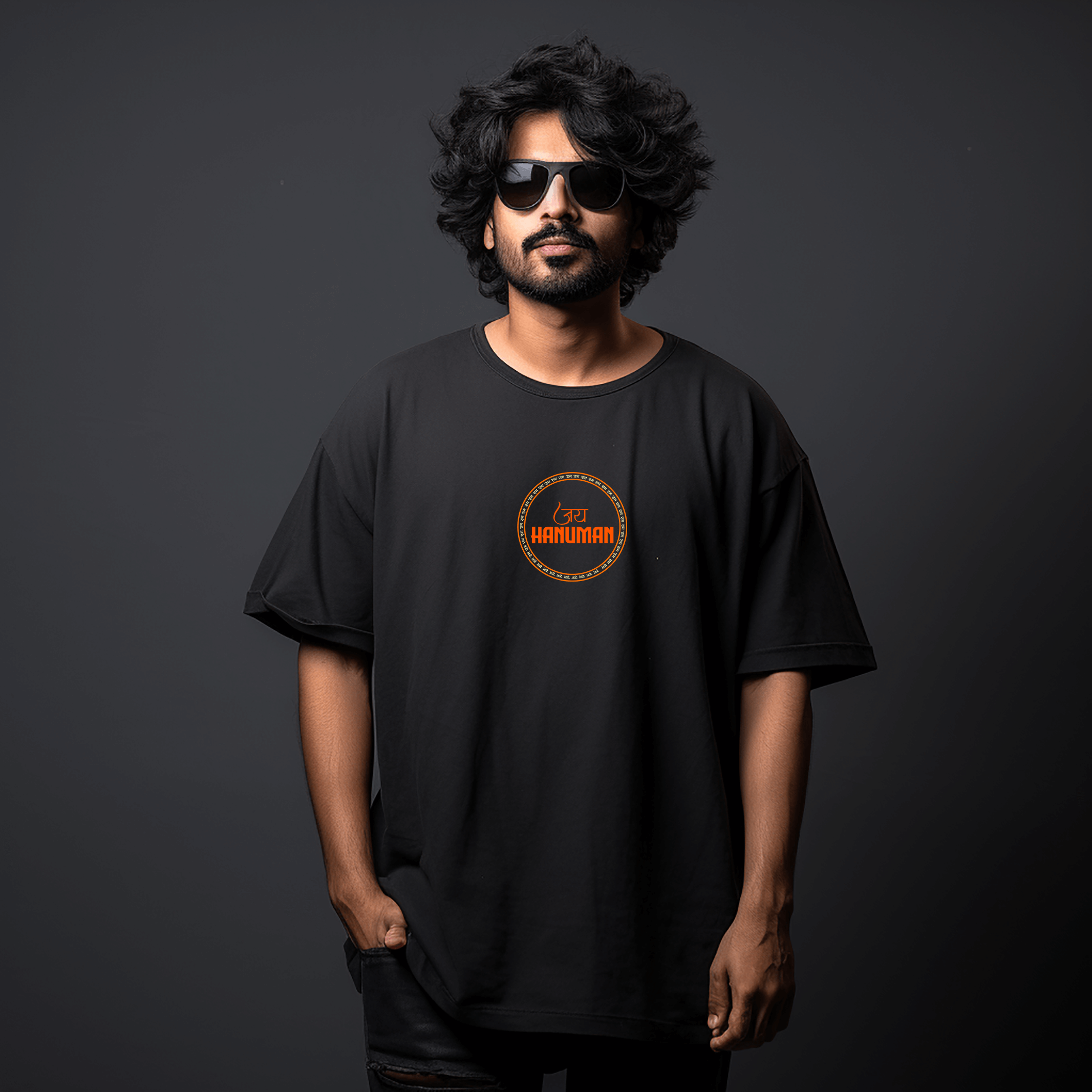 Mahabali Bajrangbali Black Oversize Printed Tshirt for Men