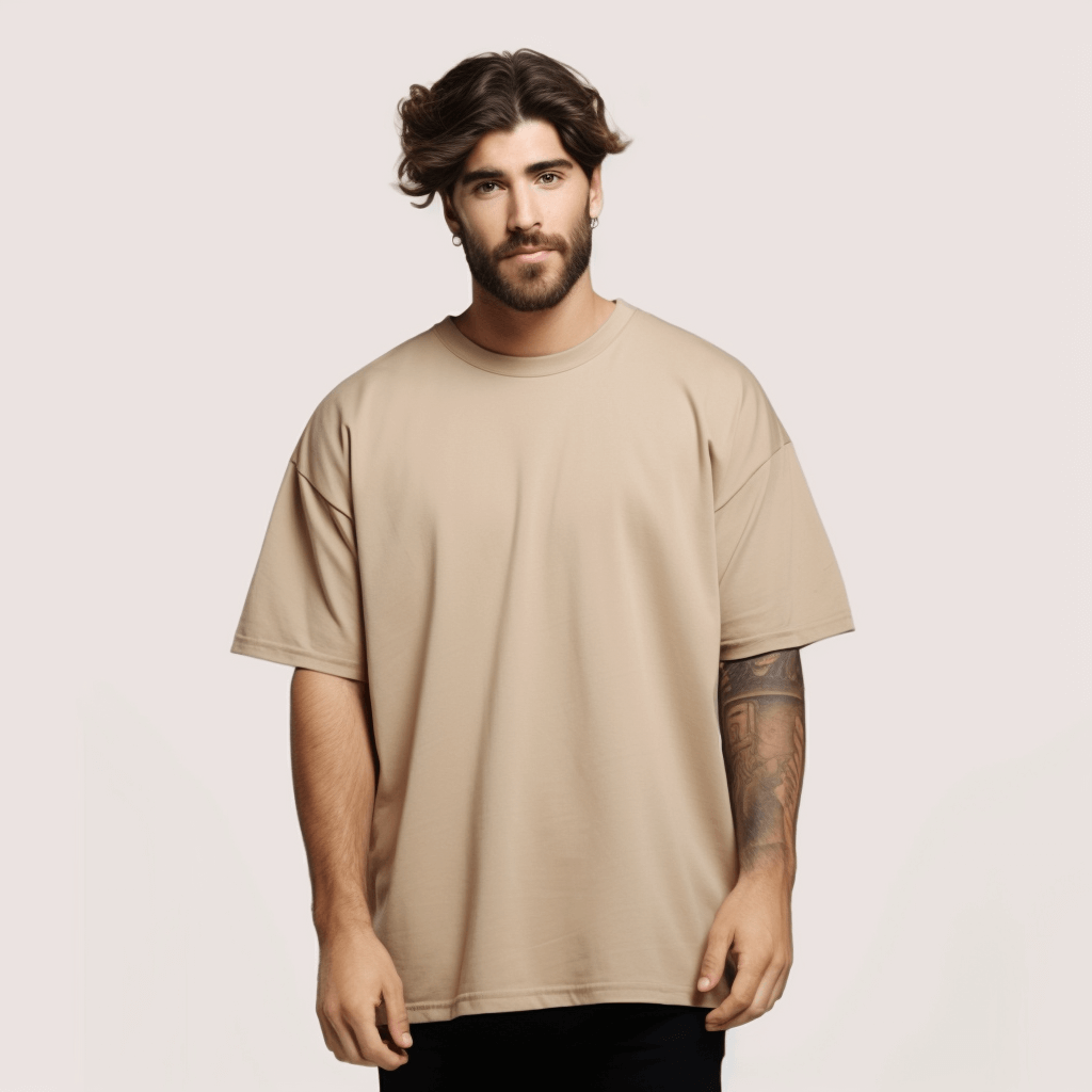 Solid Beige Oversized Tshirt For Men and Women