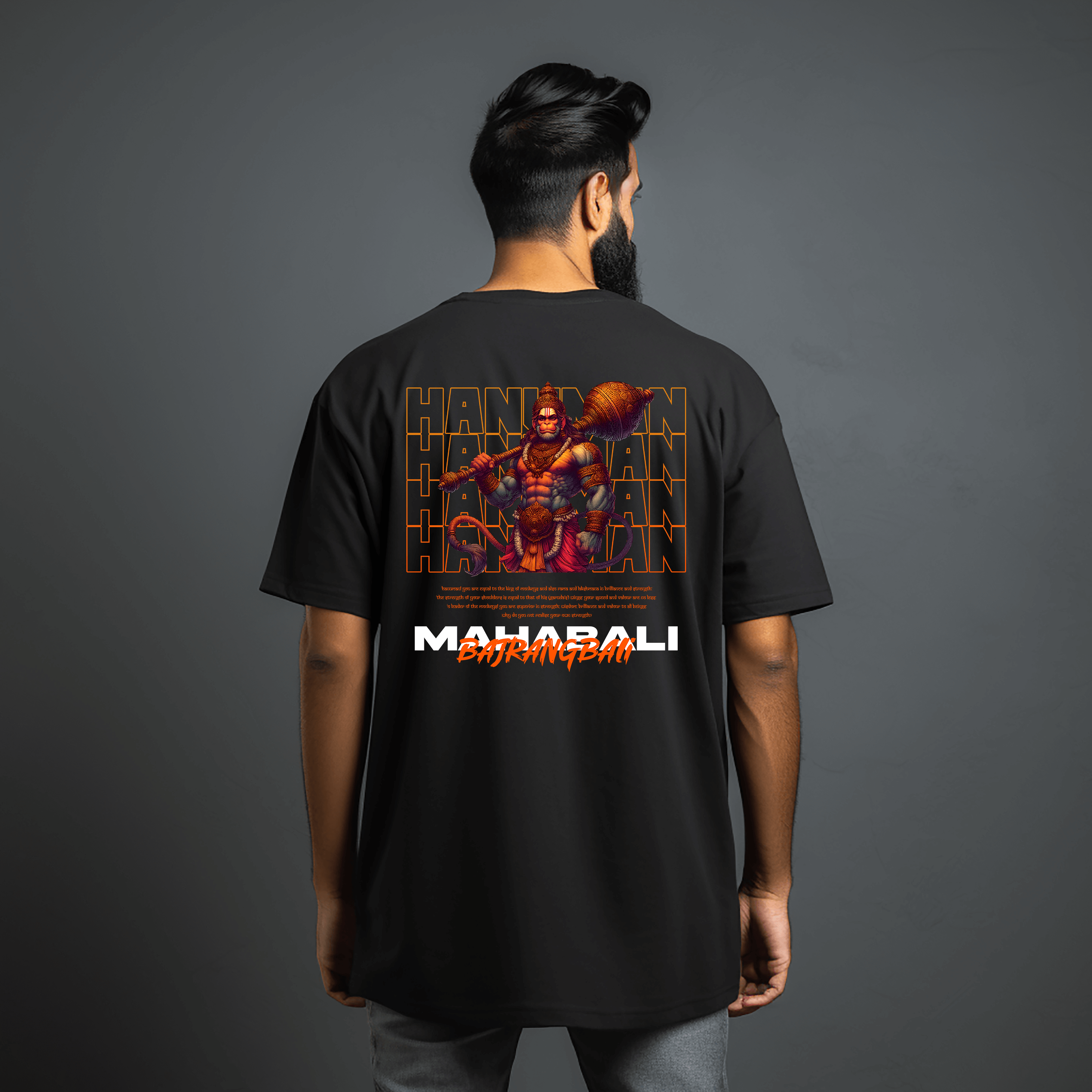 Mahabali Bajrangbali Black Oversize Printed Tshirt for Men