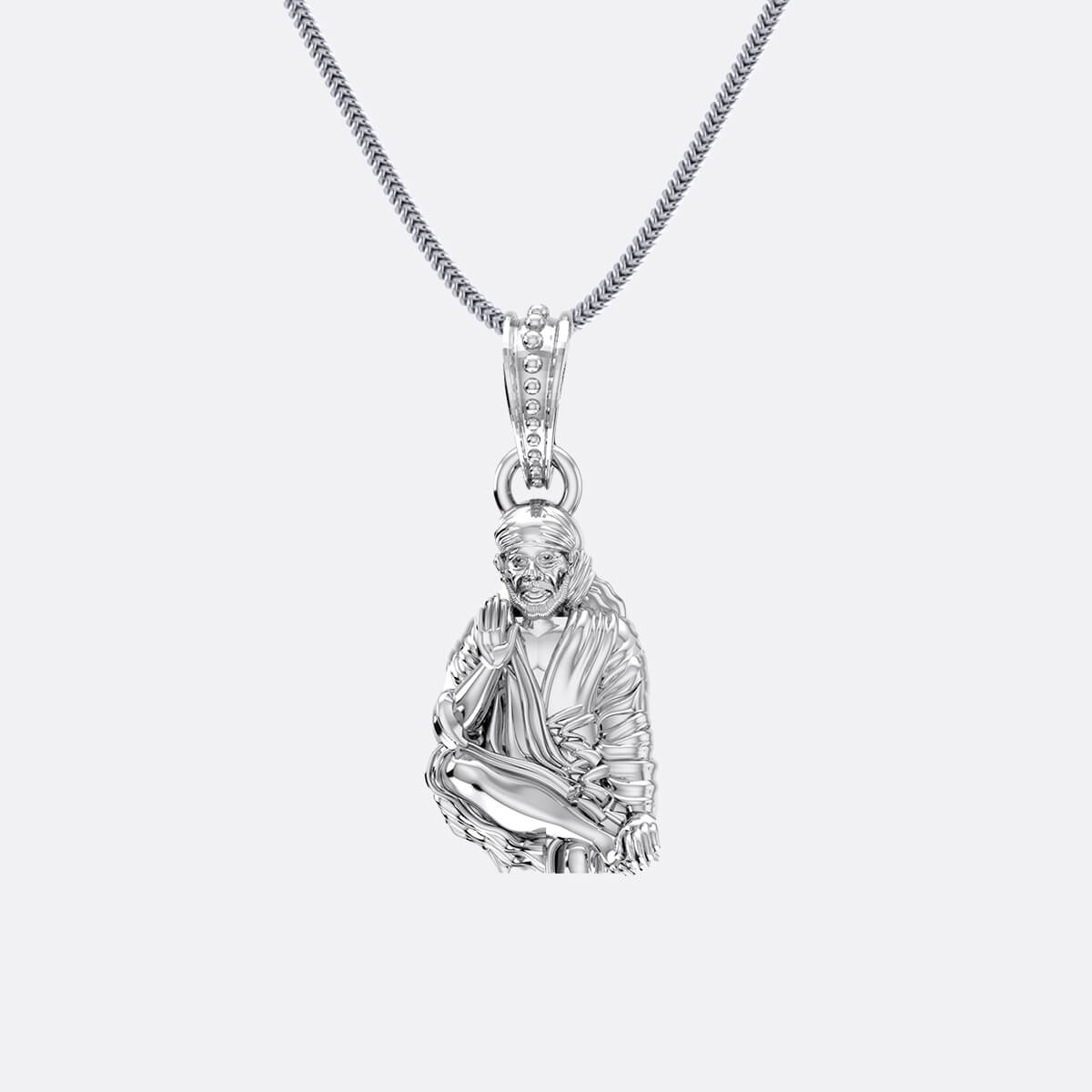 Lord Sai Baba Silver Locket With Chain – Prabhubhakti