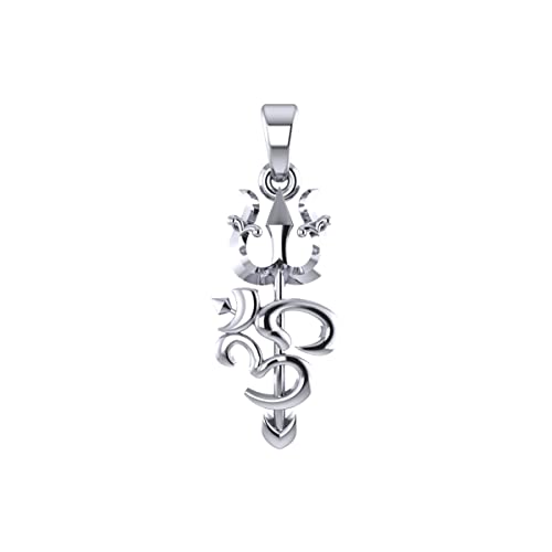 PrabhuBhakti 925 Sterling Silver Shiva Om Trishul Damru Pendant for Men & Women Without Chain | Pendant to Gift Women & Men | Pure Silver Mahakal Locket With 925 Stamp