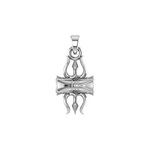 PrabhuBhakti 925 Sterling Silver Shiva Trishul Damru Pendant for Men & Women Without Chain | Pendant to Gift Women & Men | Pure Silver Mahakal Locket With 925 Stamp