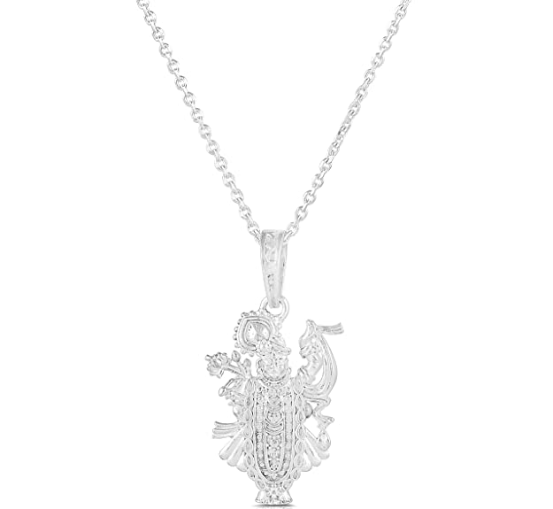 PrabhuBhakti 925 Sterling Silver Shrinathji Pendant for Men, Women, Child with chain