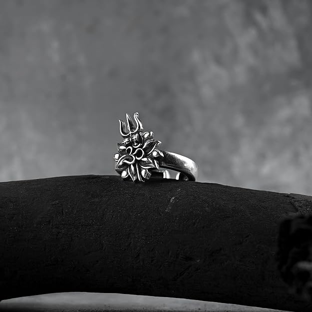 Shiva Om with Trishul Sterling Silver Wrap Ring for Men & Women