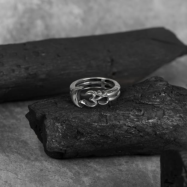 Mahadev Om with Moon Sterling Silver Wrap Ring for Men & Women