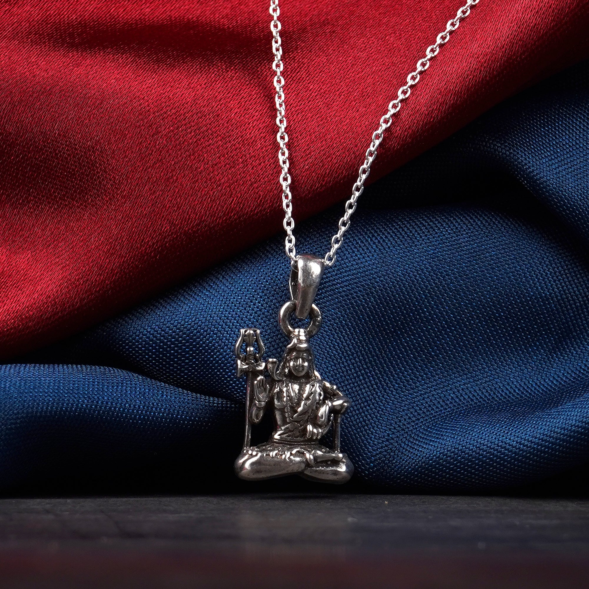 Mahadev Shiva with Trishul Silver Pendant with Chain