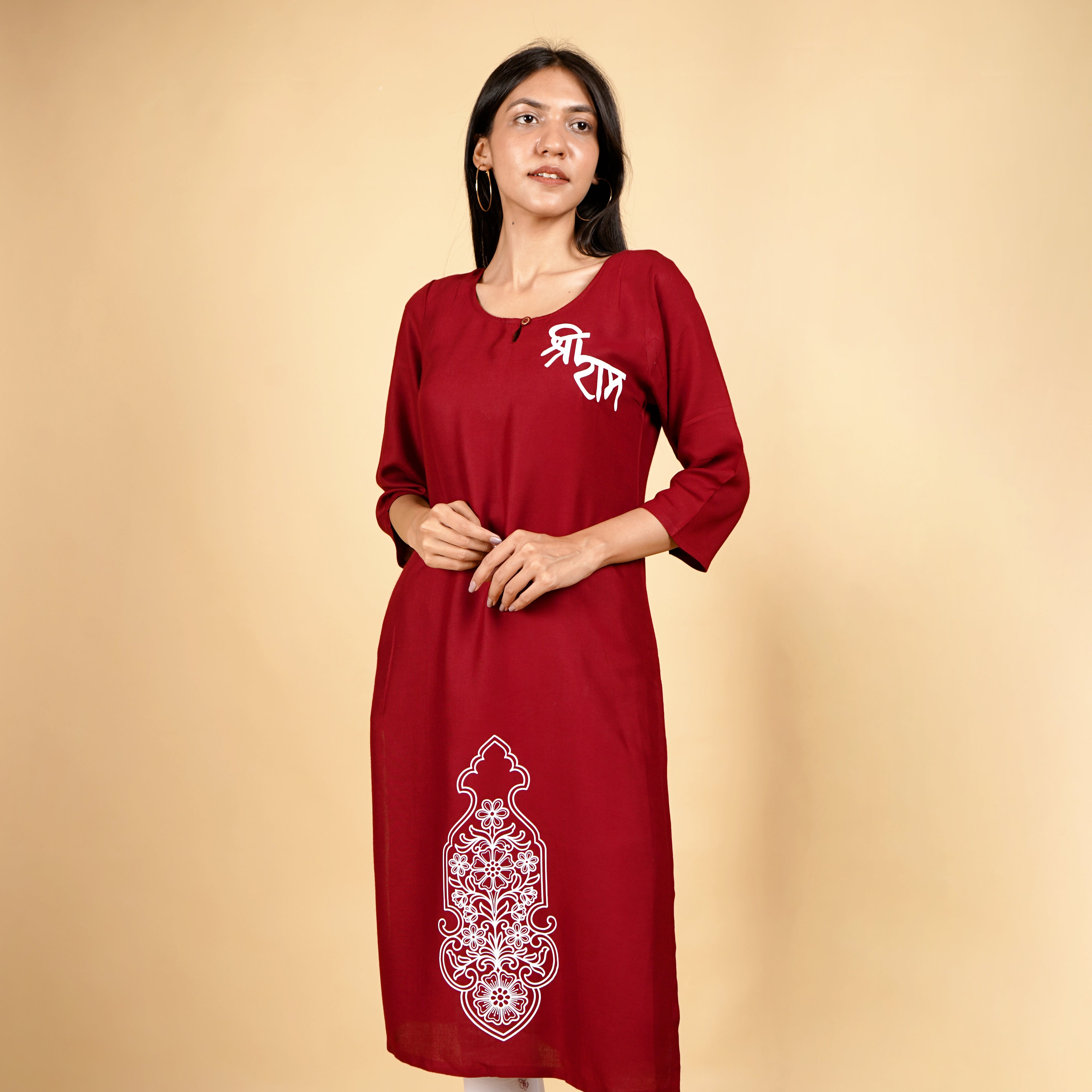 Shri Ram Pattern Long Kurti for Women