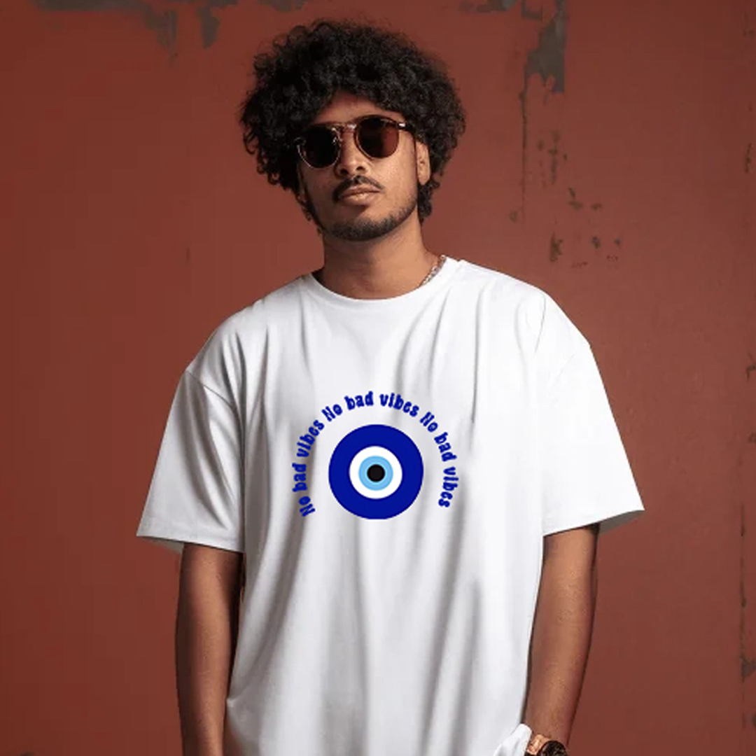 Evil Eye Printed Oversized T-Shirt for Men | Bio-Washed Cotton
