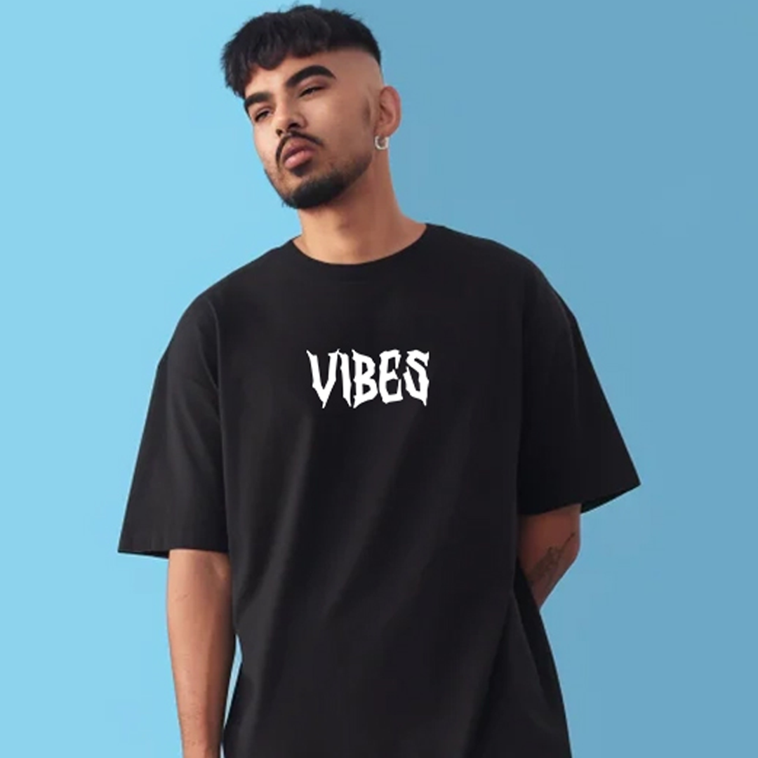 Men’s Oversized Vibes Printed T-Shirt | 100% Cotton Streetwear T-Shirt