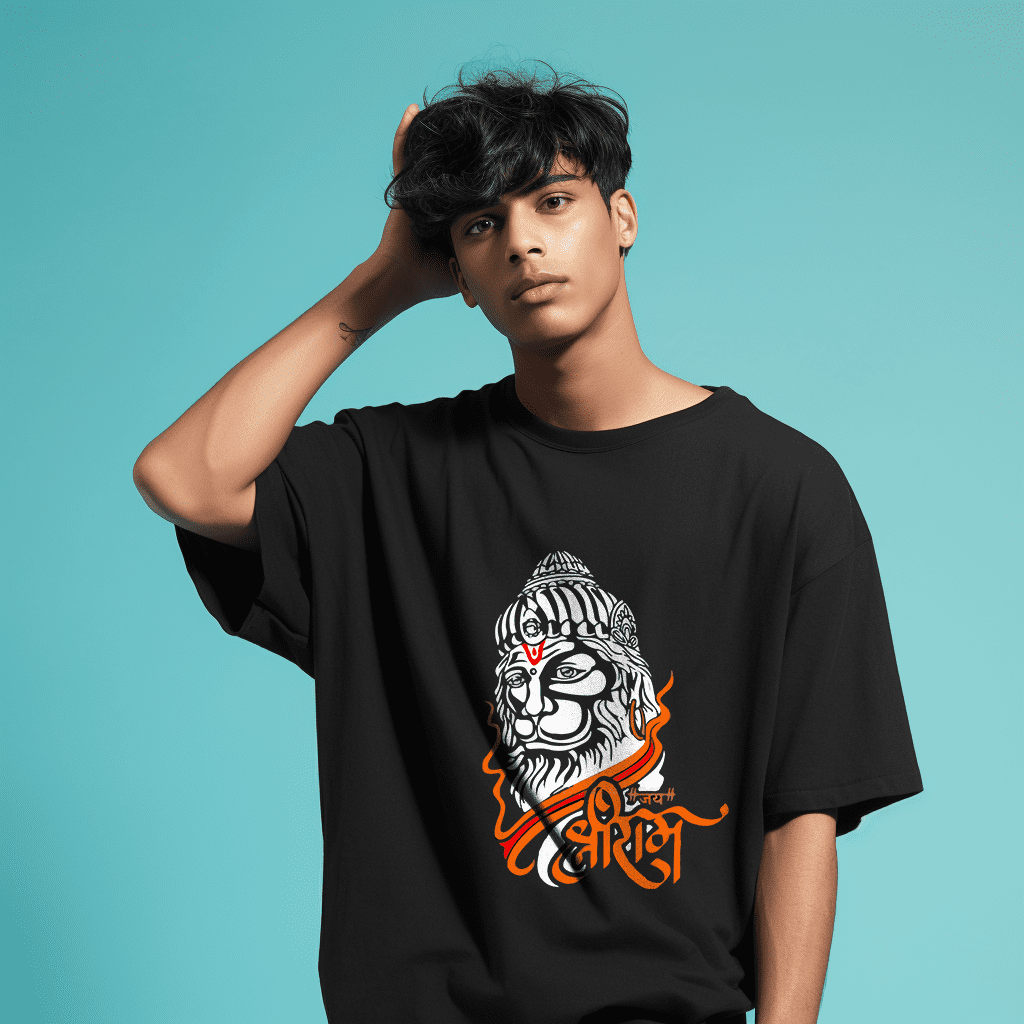 Jai Shree Ram Printed Oversize Tshirt | Bio wash cotton tshirt