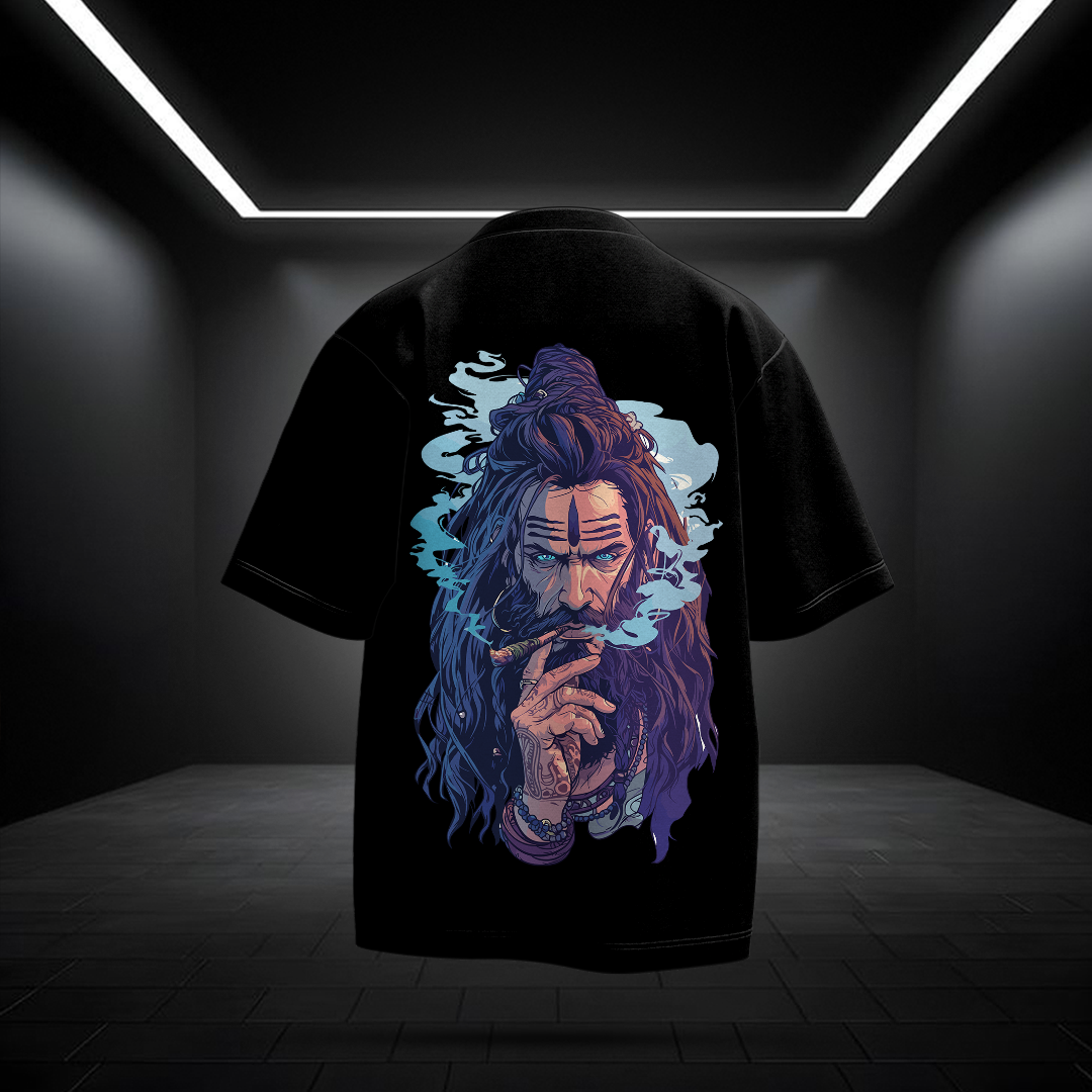 Shiva Aghor Printed Black Oversized Tshirt for Men and Women