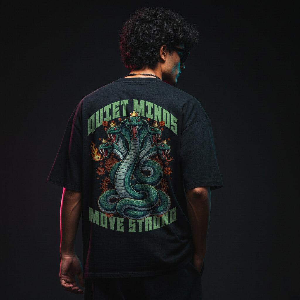 Quiet Minds Move Strong – Oversized Snake Graphic T-Shirt