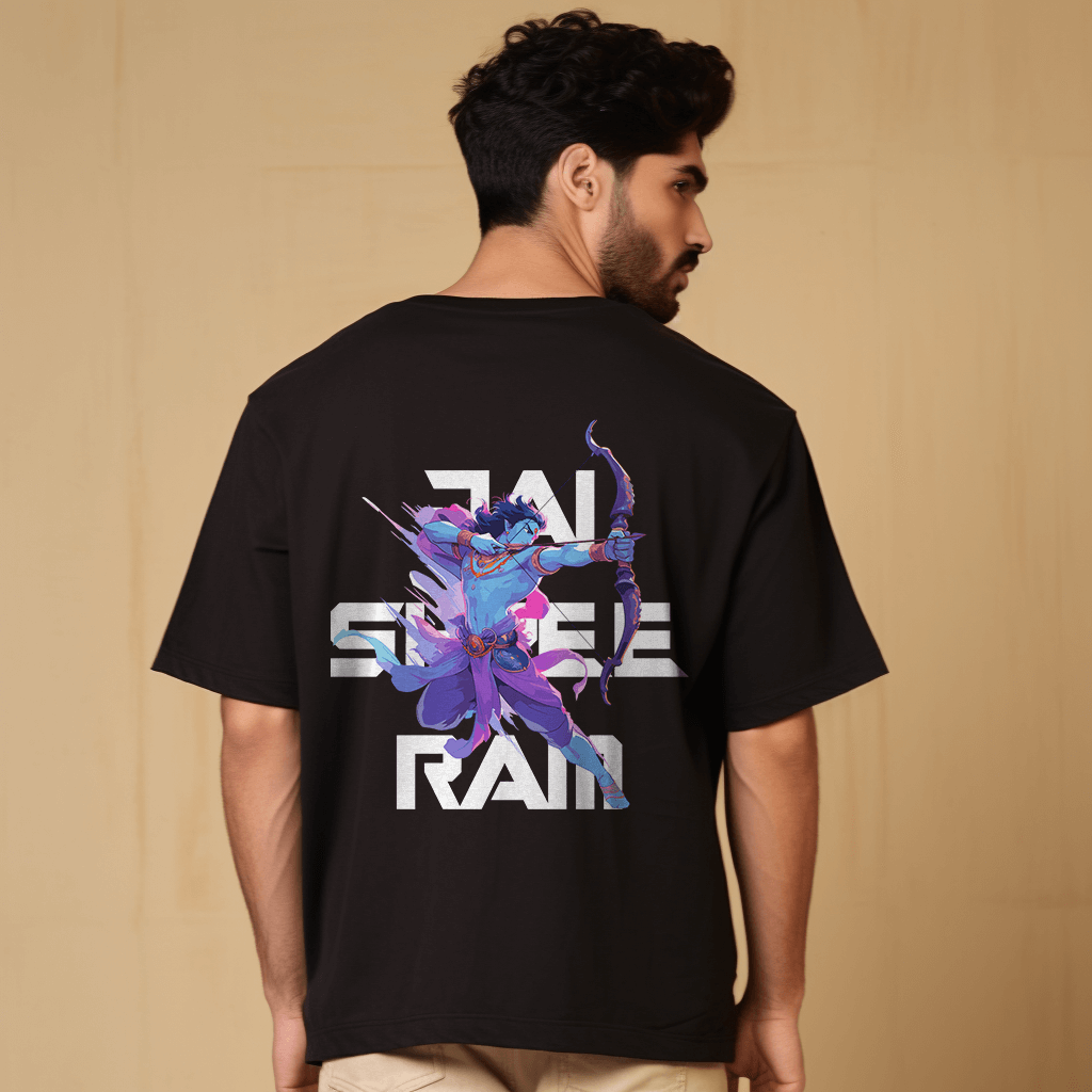Jai Shree Ram Printed Black Oversized Tshirt for Men