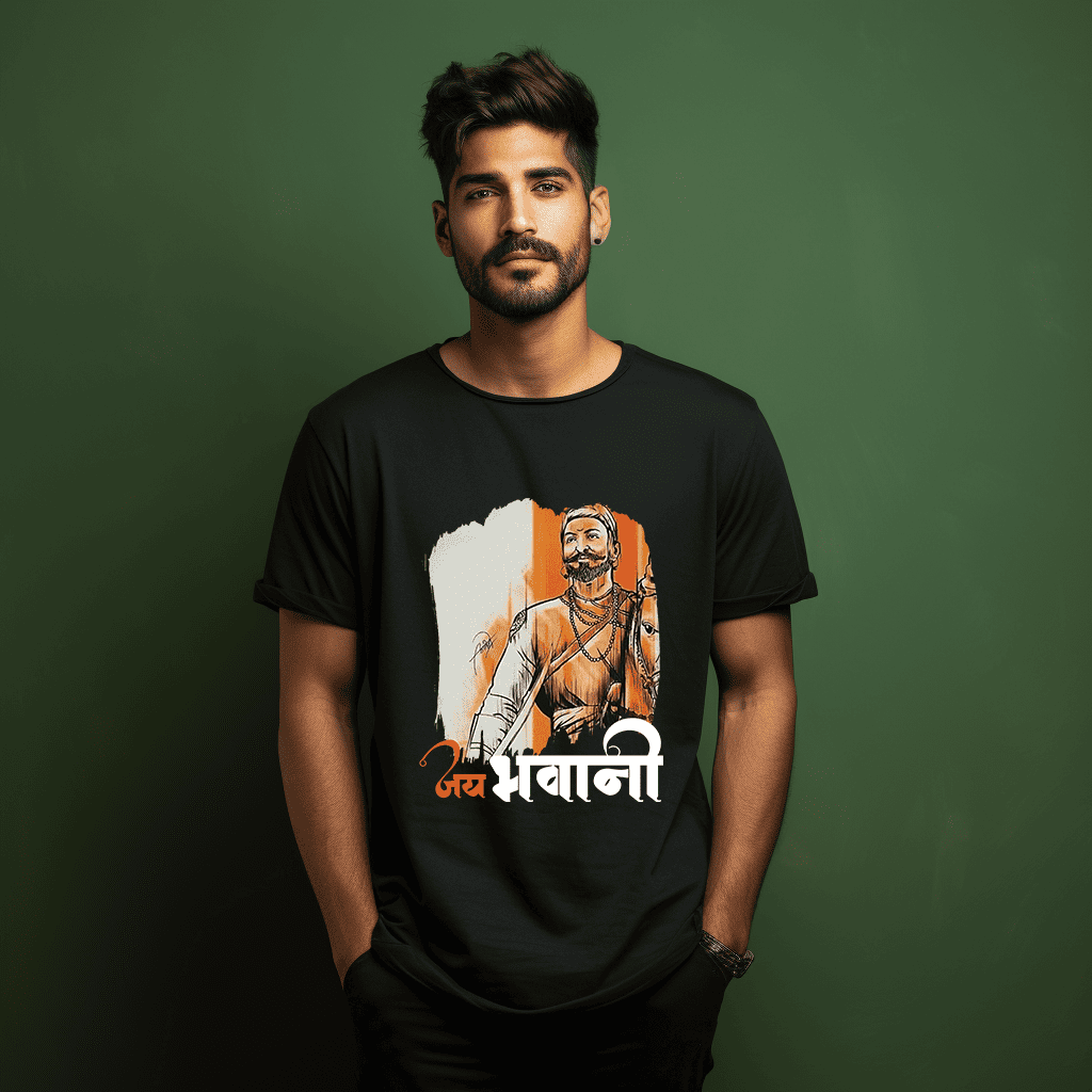 Chatrapti Shivaji Maharaj Jay Bhavani Graphic Printed T-Shirt for Men's | Shivaji The Maratha King T-Shirts | Regular Fit Stylish Unisex Tshirt | Gift God Faith Tee | Travel | Gym