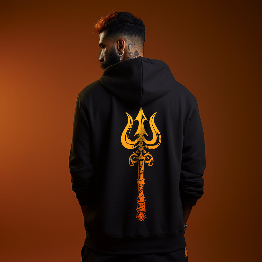 Mahadev Trishul Printed Black Hoodie