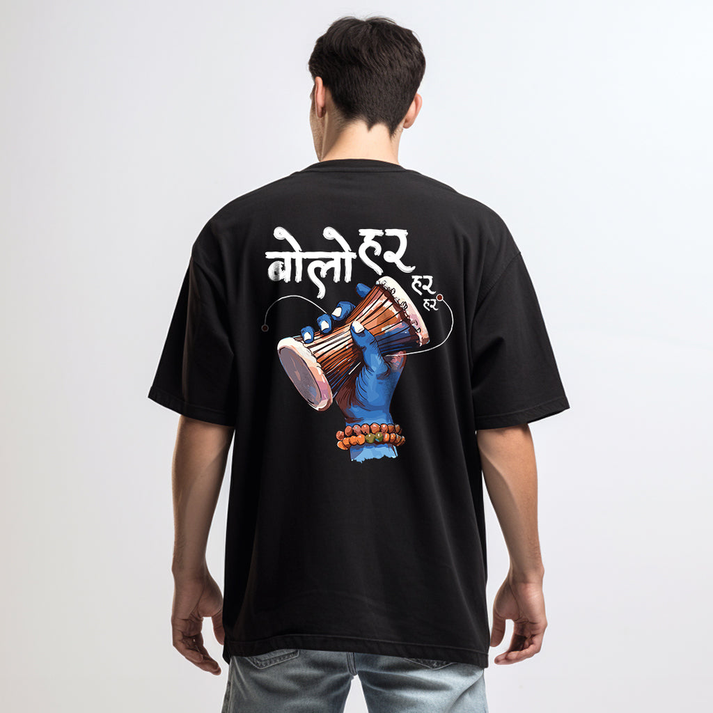 Mahadev Damru Black Oversize Tshirt for Men