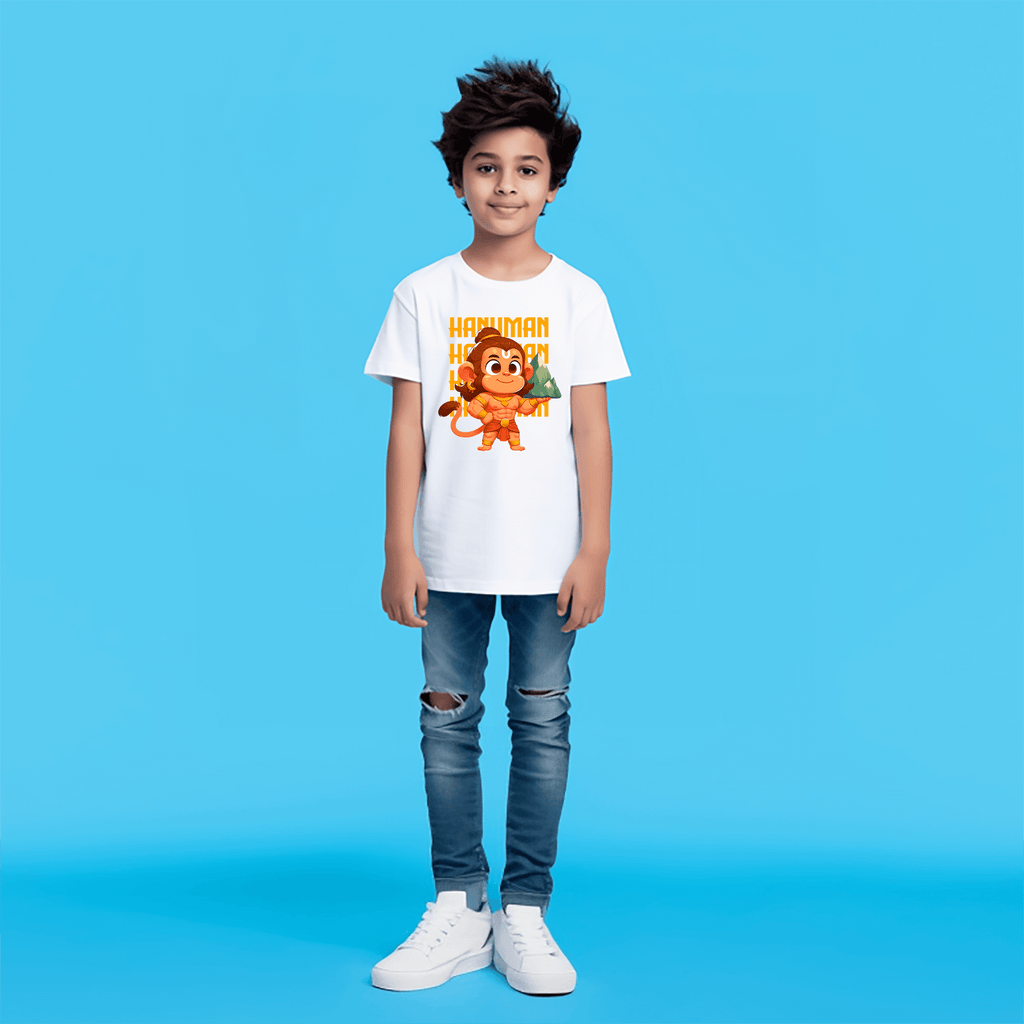 Hanuman with Parvat Tshirt For Kids | Black and White Colors