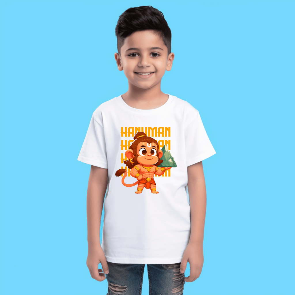 Hanuman with Parvat Tshirt For Kids | Black and White Colors