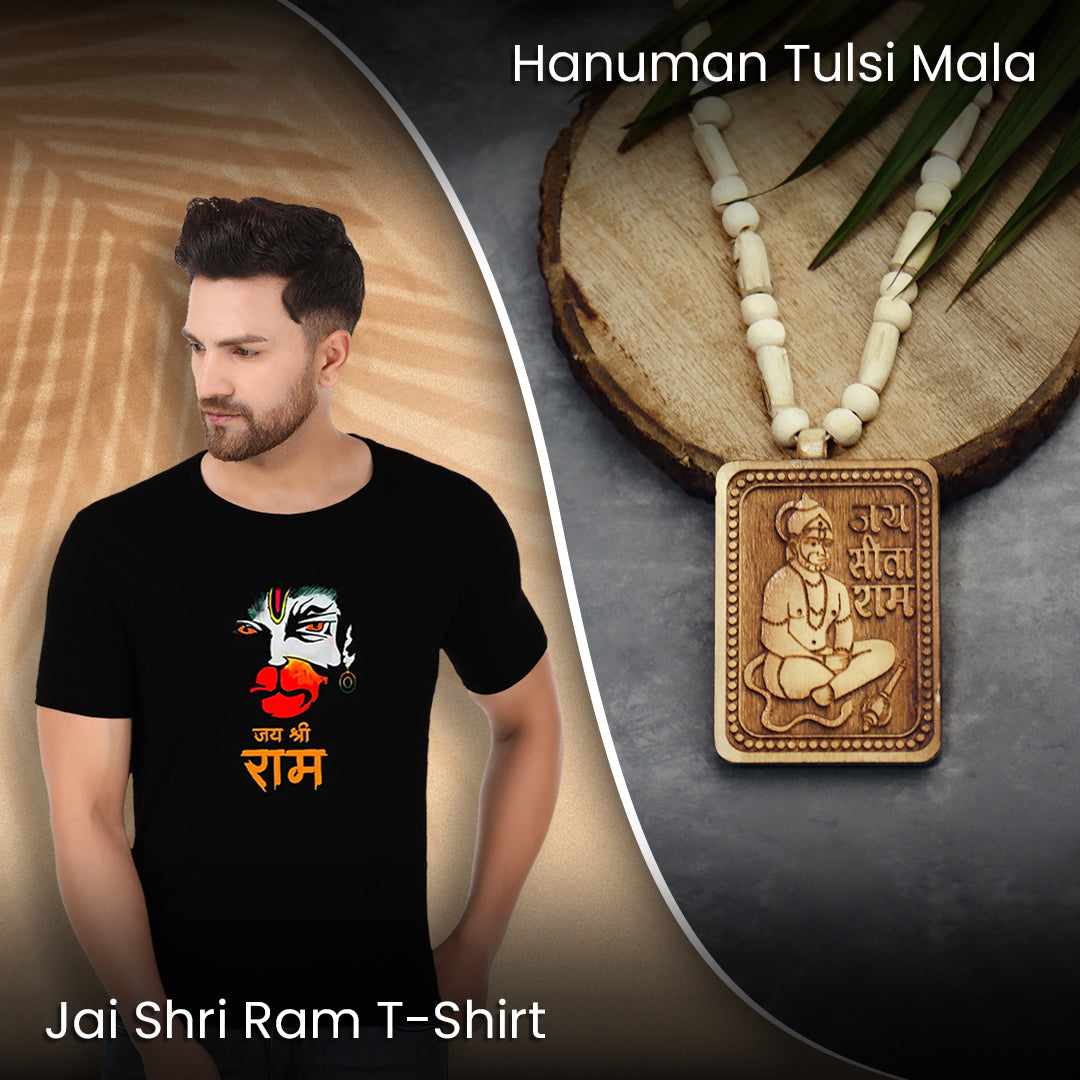Hanuman Tulsi Mala With Combo Jai Shri Ram Hanuman Printed Tshirt