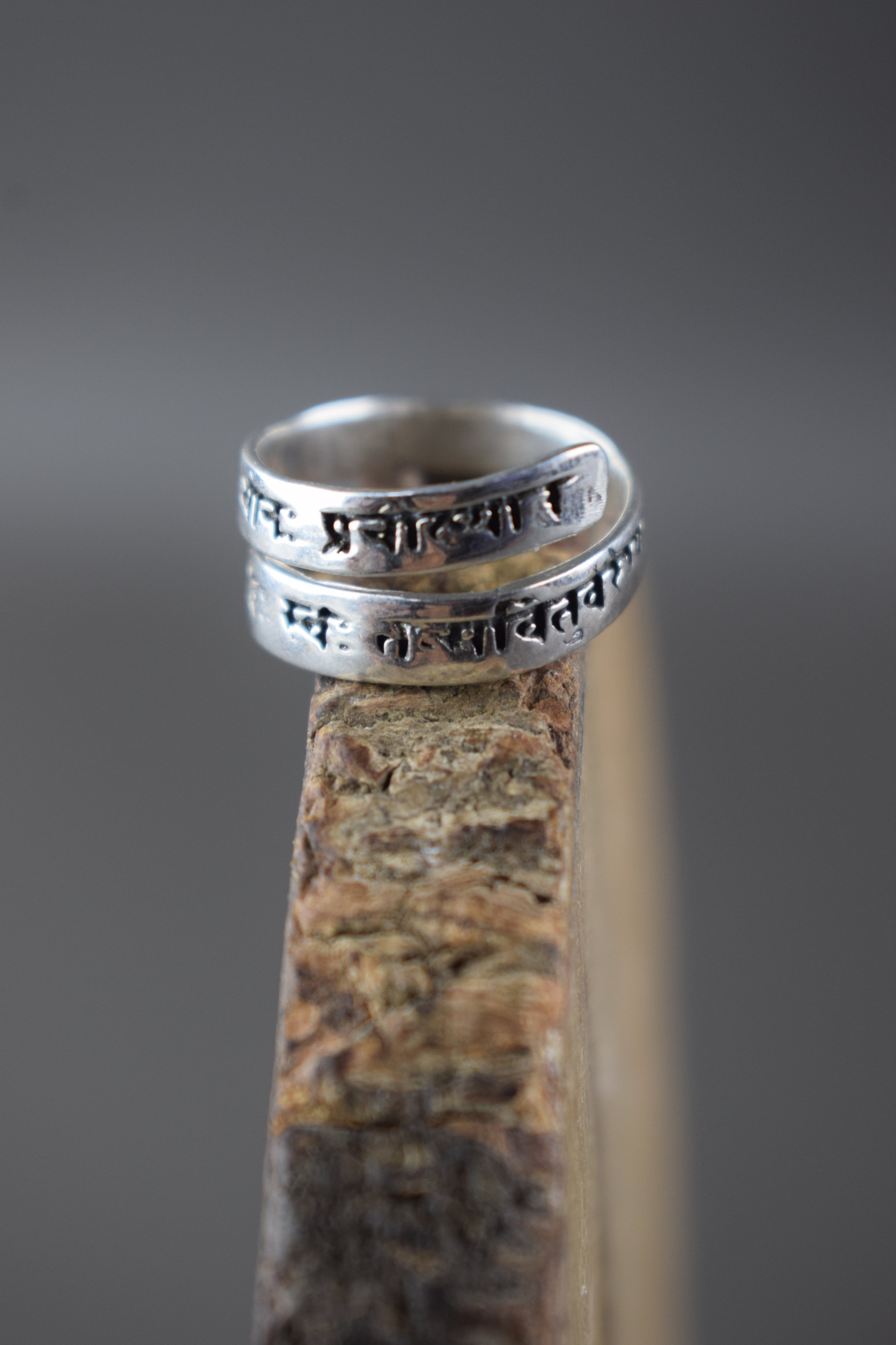PrabhuBhakti Simple Gayatri Mantra Silver Wrap Ring/Spritual Sterling Ring For Women And Men