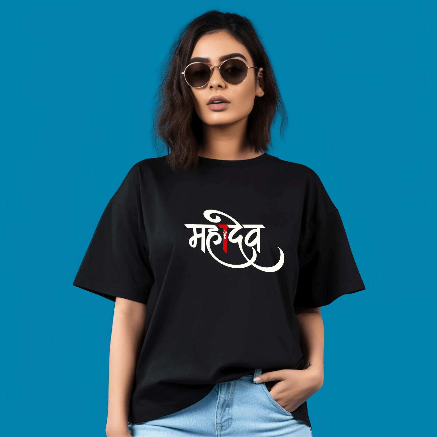 Mahadev Trishul Oversized printed Black Tshirt For Girls – Prabhubhakti