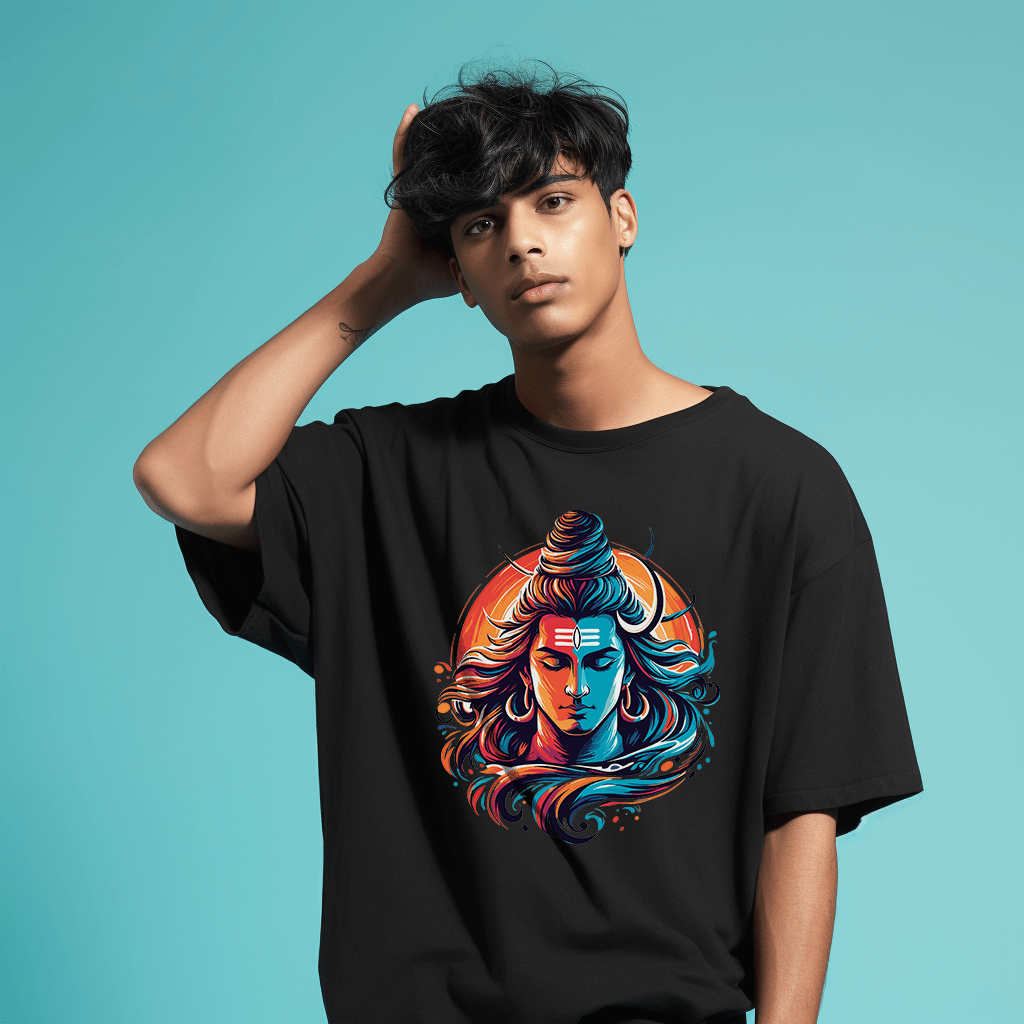 Mahadev Shiva Face Oversized Printed Tshirt For Men Prabhubhakti