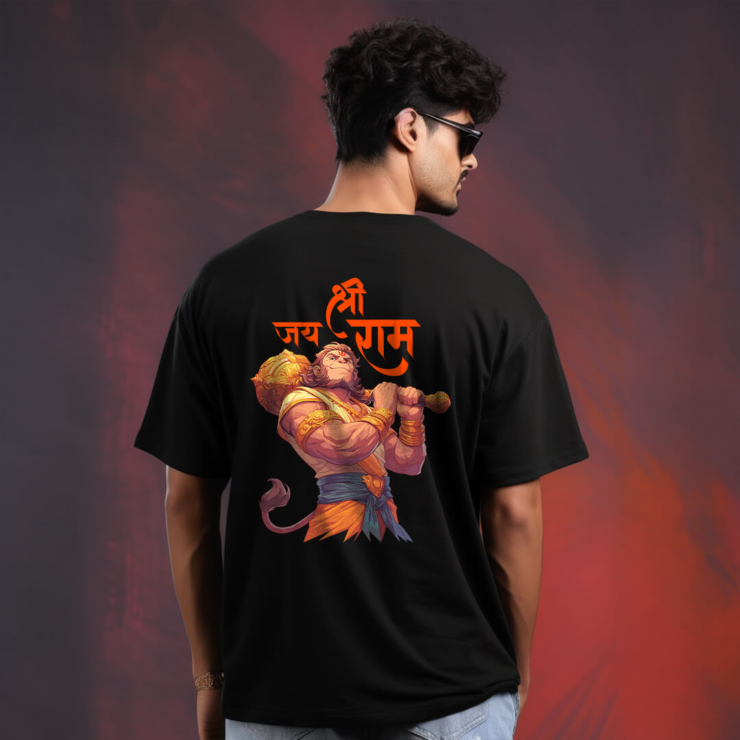 Jai Shri Ram Hanuman Ji Black Oversize Printed Tshirt for Men