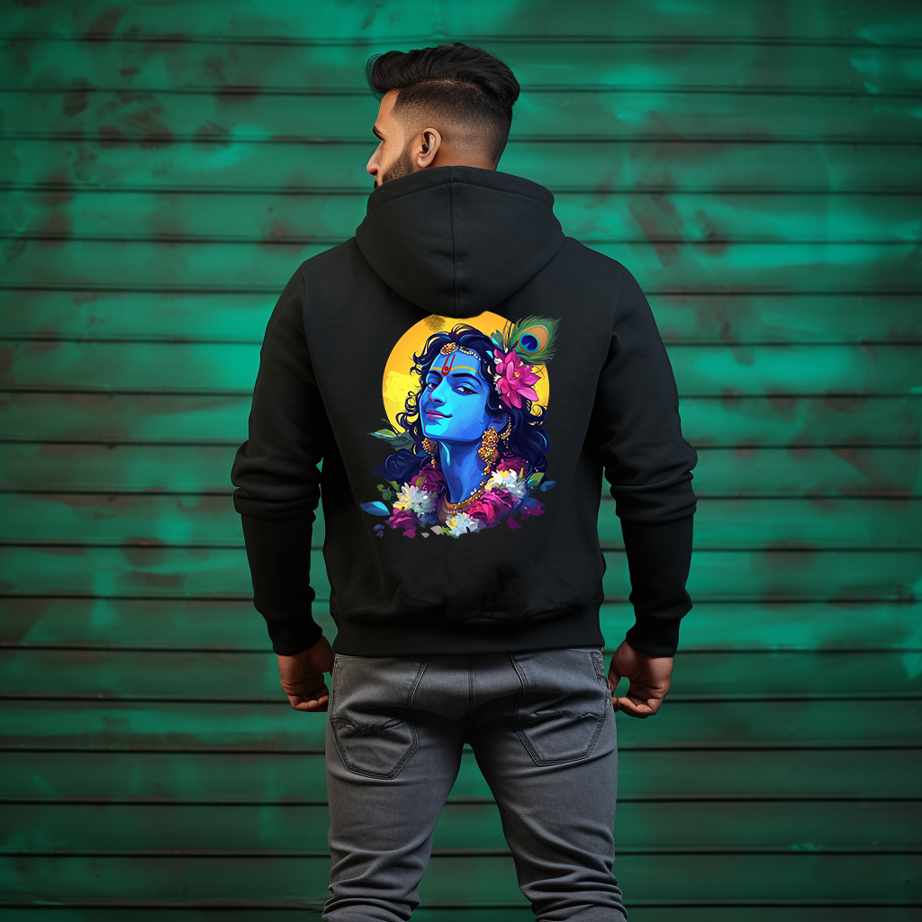 Lord Krishna Printed Black Hoody for Men and Woman