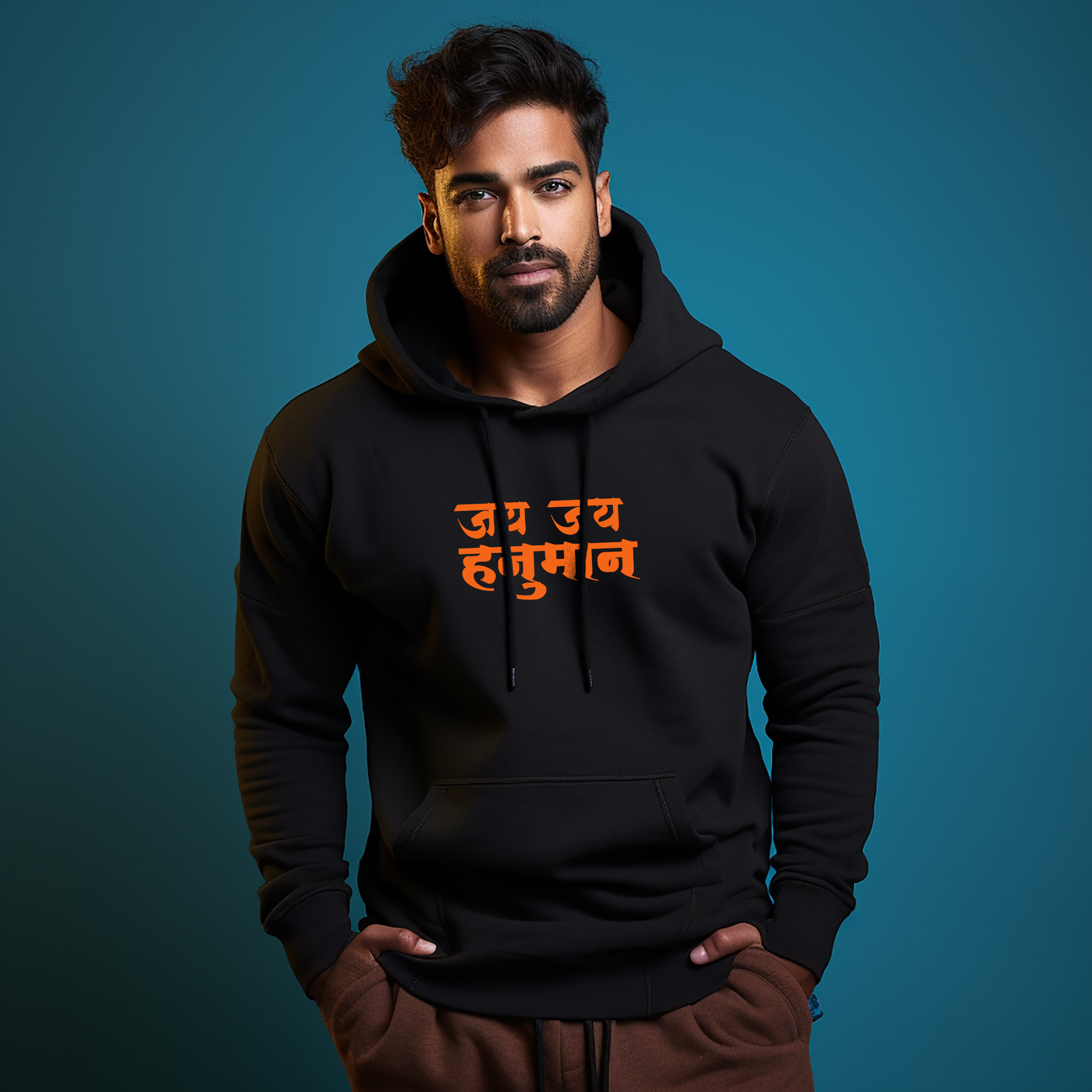 Hanuman Ji Black Printed Hoody for Men