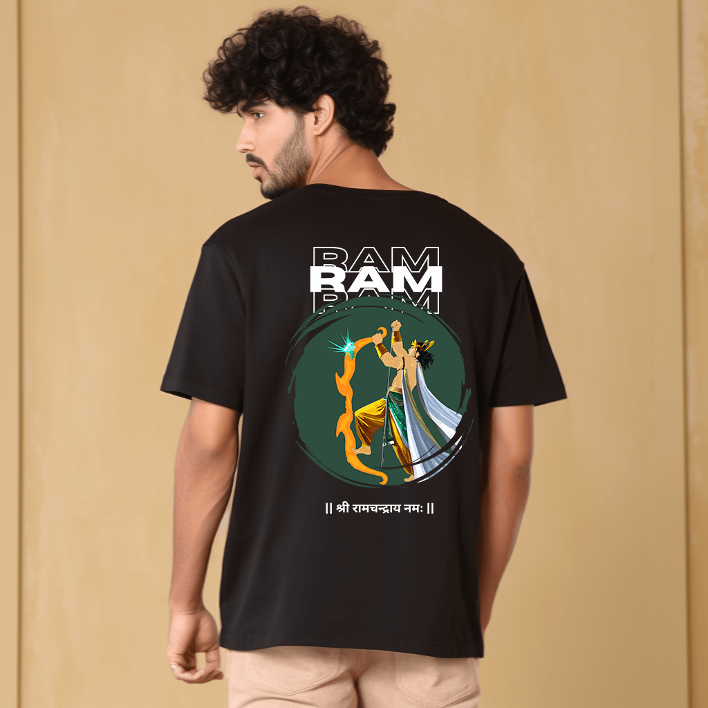 Bhagwan Ram Printed Black Oversized Tshirt for Men