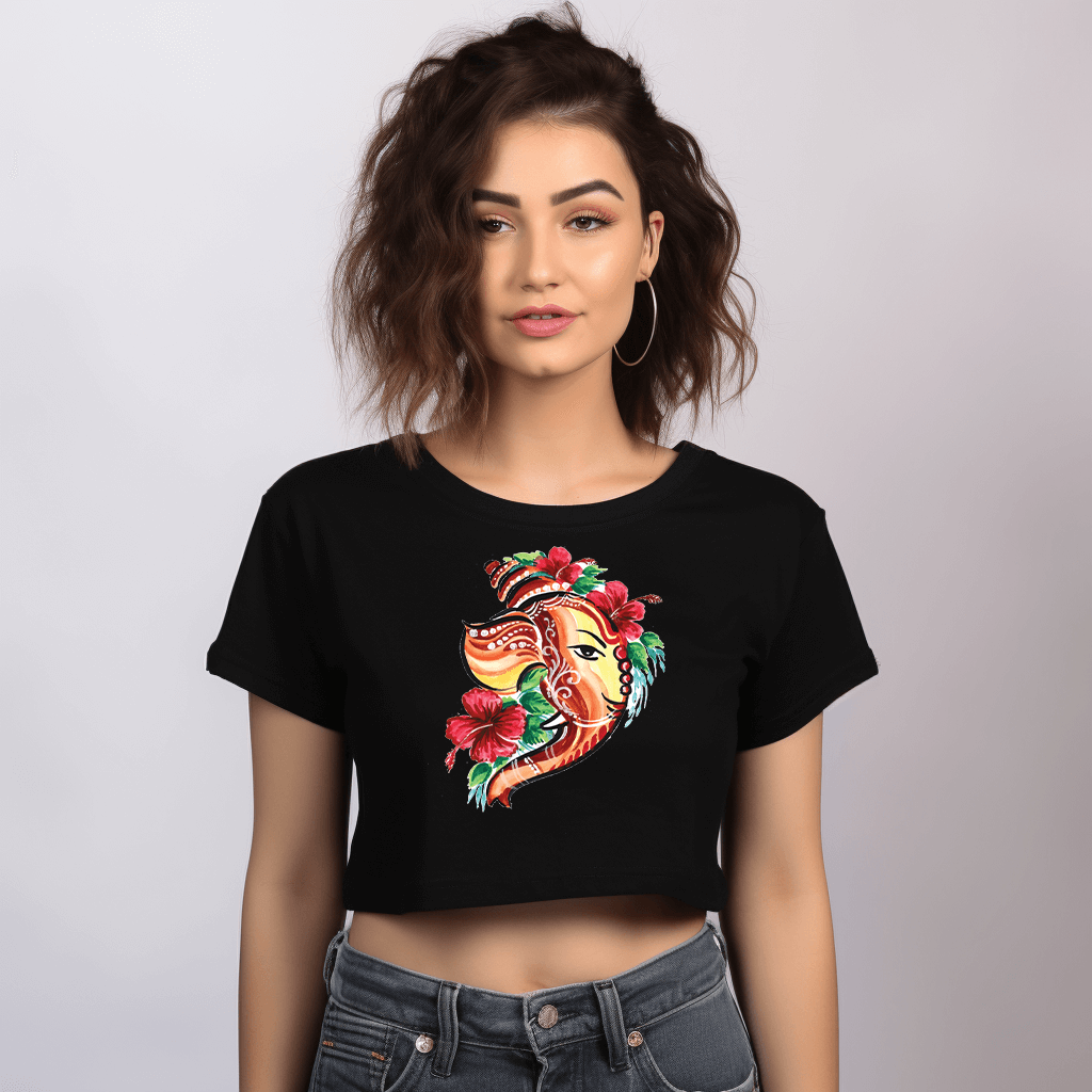 Colorful Ganesha Image Printed Crop Tops for Girls tshirt