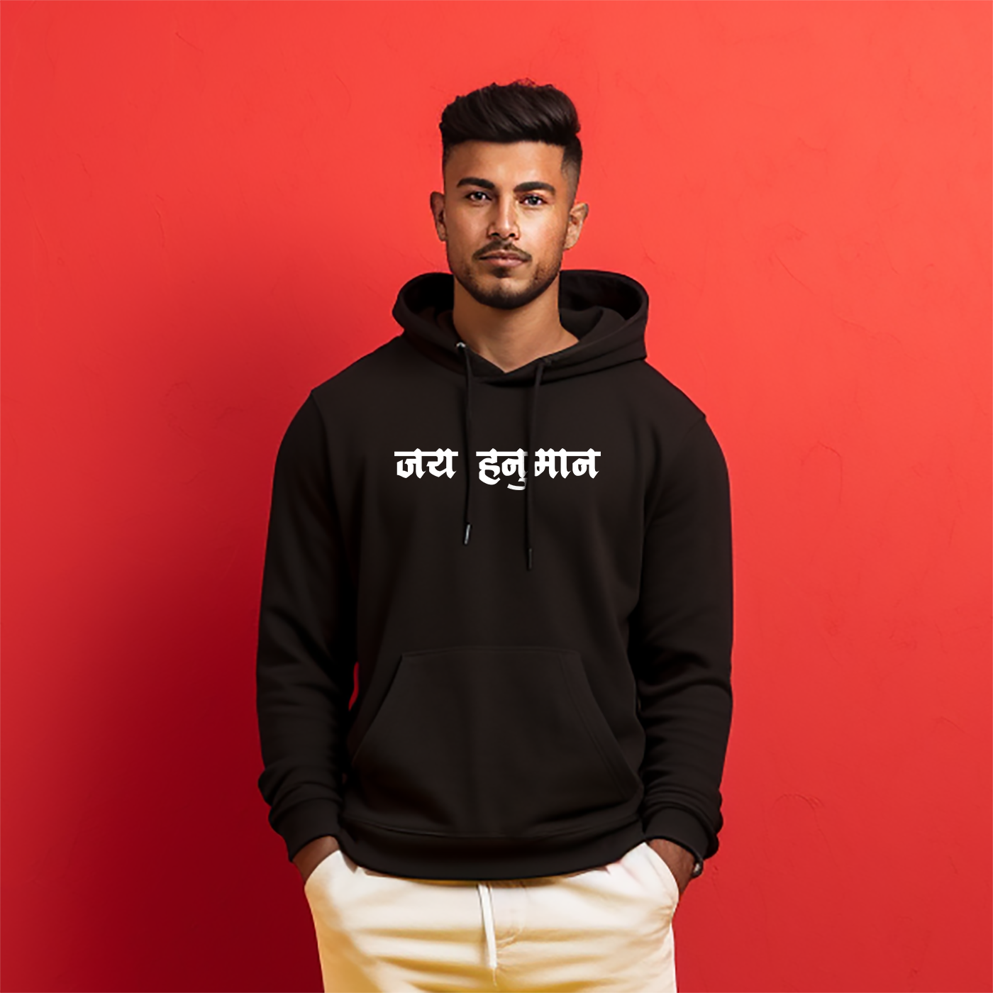 Hanuman Ji Black Printed Hoodie for Men