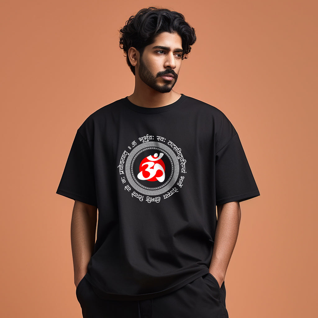 Gayatri Mantra Black Oversize Tshirt for Men