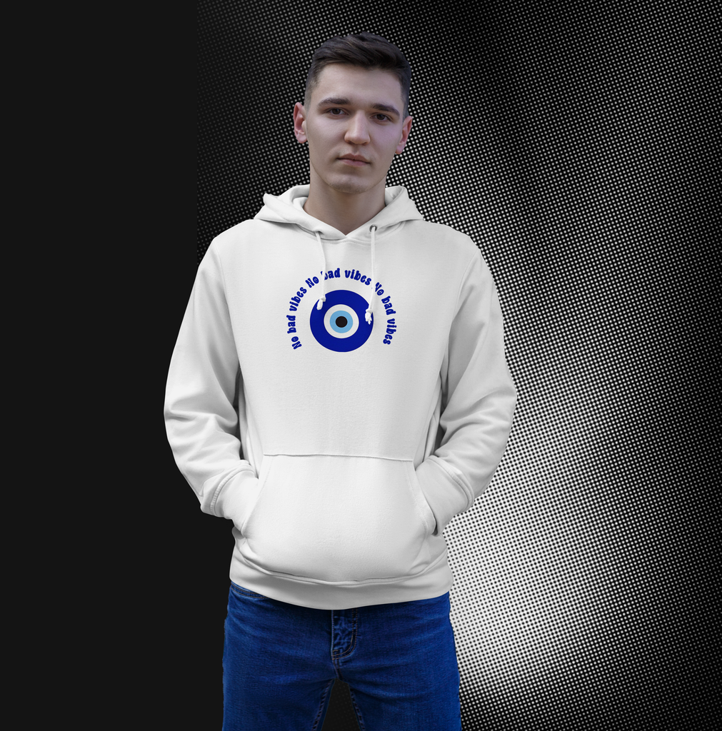 No Bad Vibes Oversized White Hoodie | Premium Fleece | Unisex Streetwear