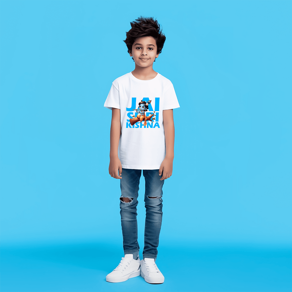 Jai Shri Krishna Tshirt For Kids | Black and White Colors