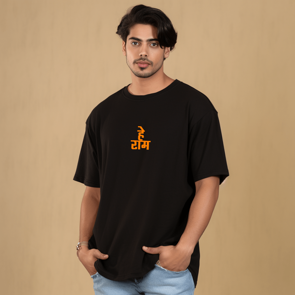 Shri Ram Printed Black Oversize Tshirt for Men