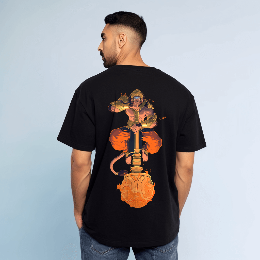 Hanuman Ji Black Oversized Printed Tshirt for Men
