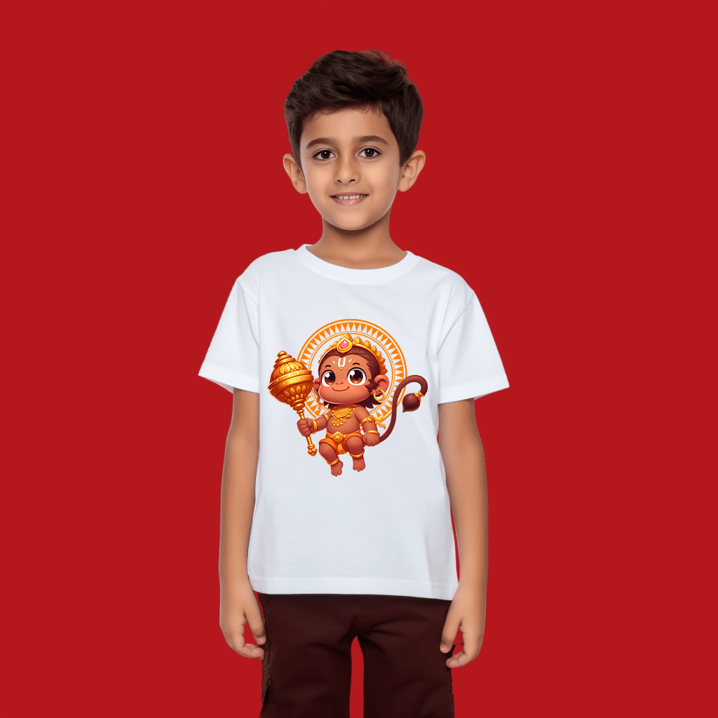 Lord Hanuman Tshirt For Kids (Black and White)