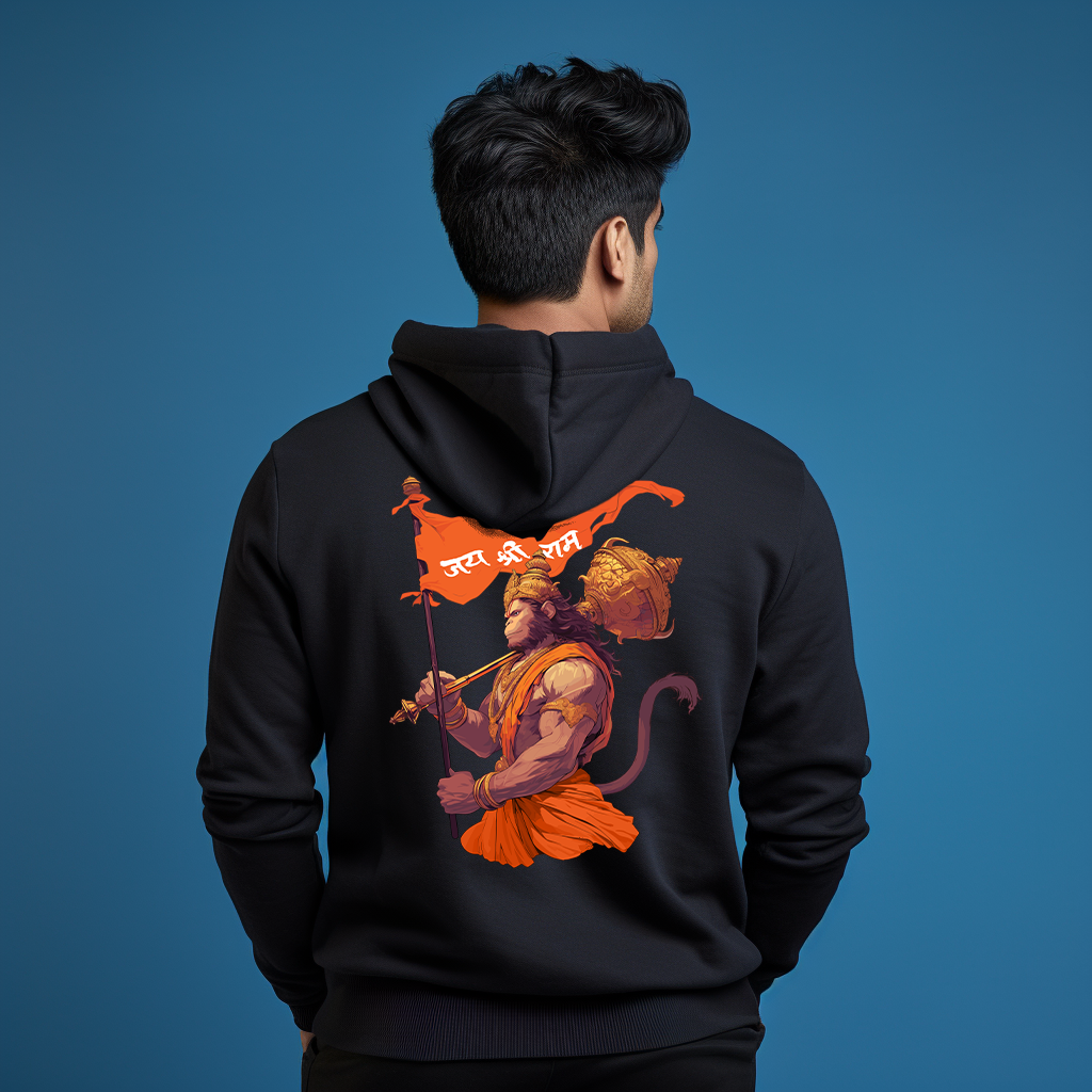 Jai Hanuman Printed Black Hoody for Men and Women