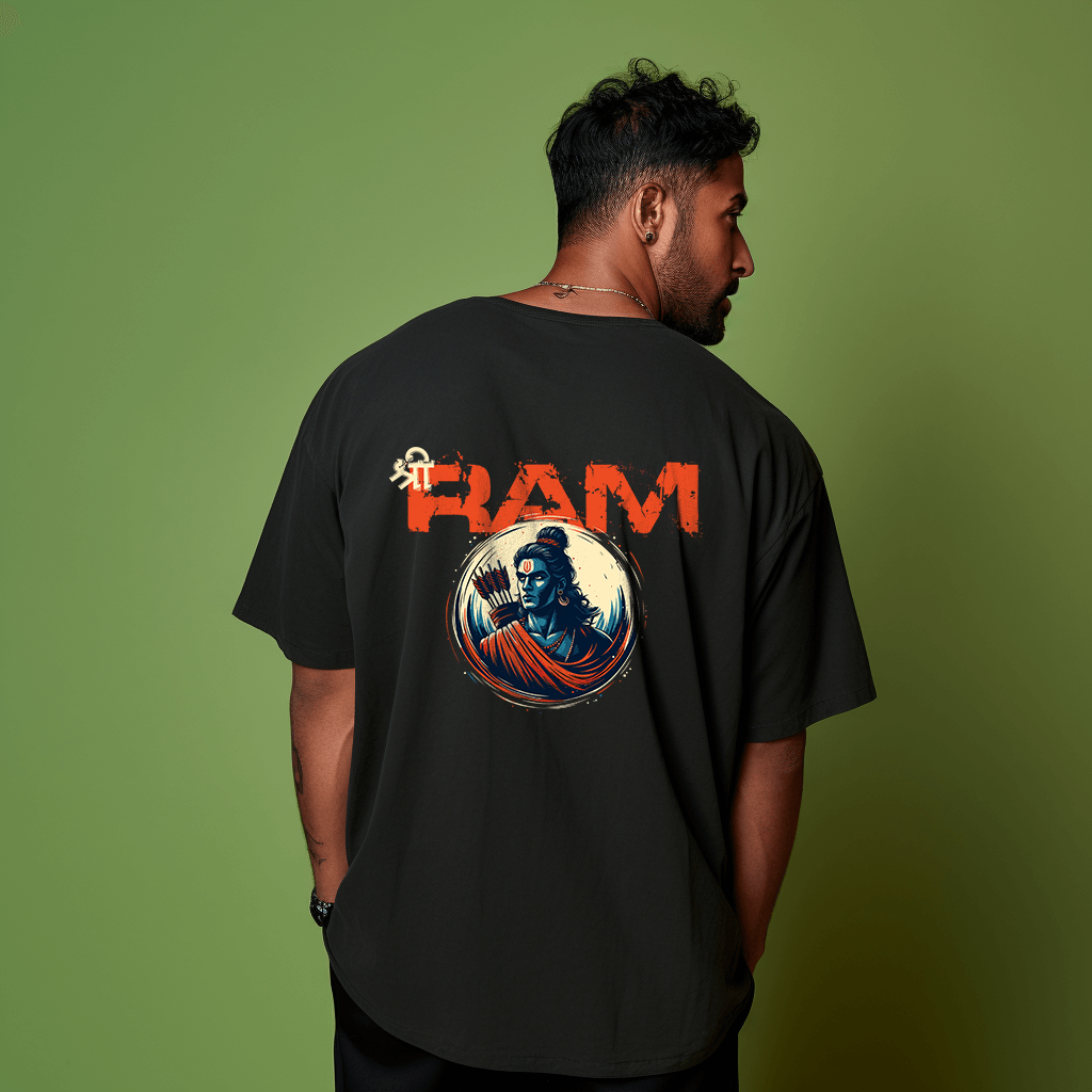 Prabhu Shri Ram Printed Black Oversize Tshirt for Men