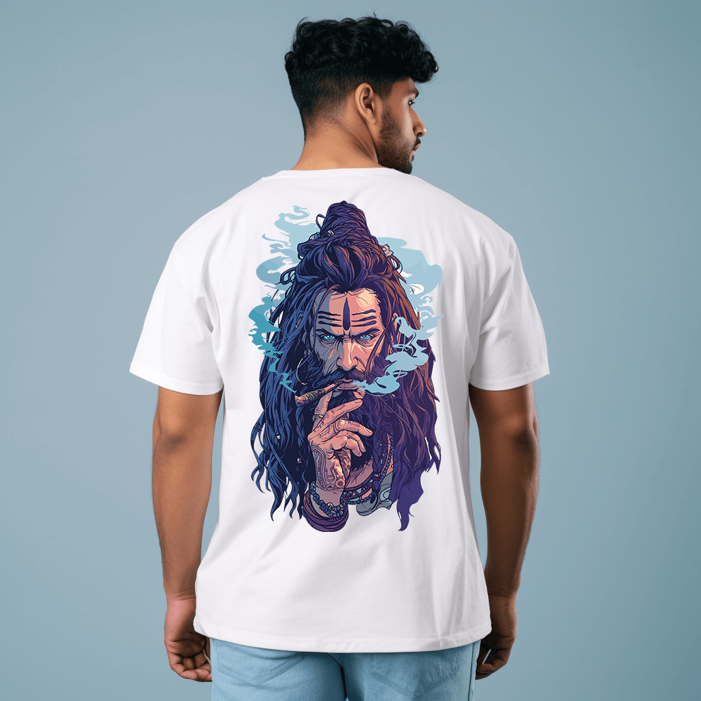 Shiva Aghor Printed White Oversized Tshirt for Men and Women