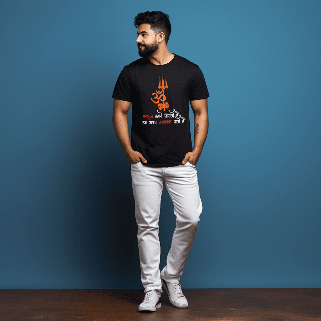 Prabhubhakti Men's Casual Stylish Mahadev Text | Devotional Print and Special Graphic Printed Tshirt Regular fit