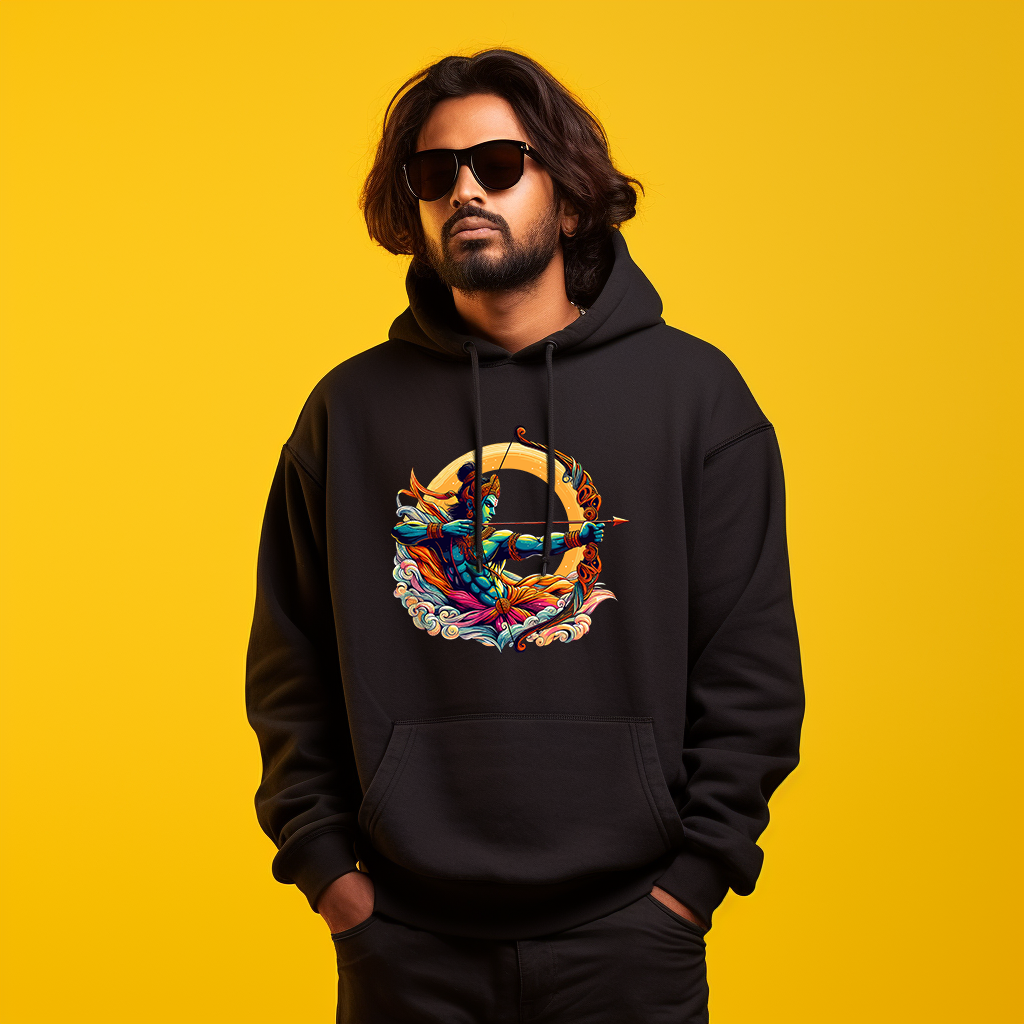 Bhagwan Ram Bow Arrow Printed Black Hoodie for Men