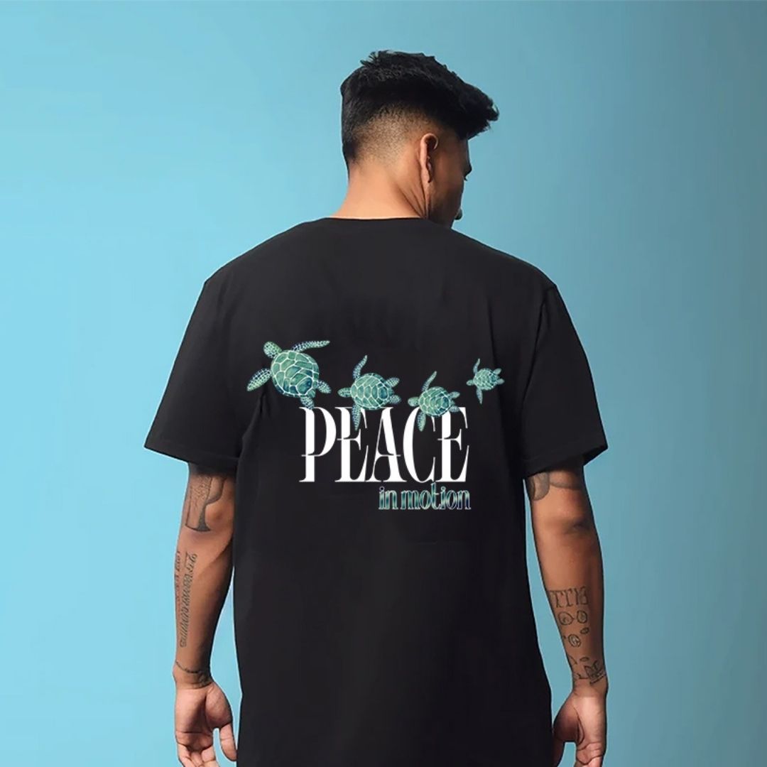 Peace in Motion Oversized Black T-Shirt | 100% Cotton | Unisex Streetwear